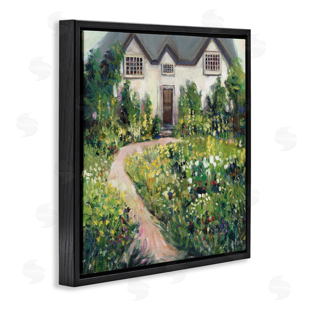 Rural Floral Cottage Garden Blooms Black Floating Frame Canvas Wall Art, Home Decor by Tim OToole