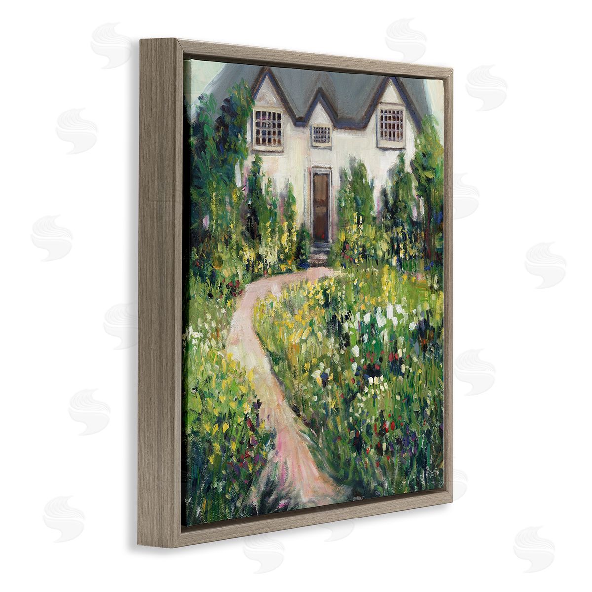 Rural Floral Cottage Garden Blooms Brown Floating Frame Canvas Wall Art, Home Decor by Tim OToole