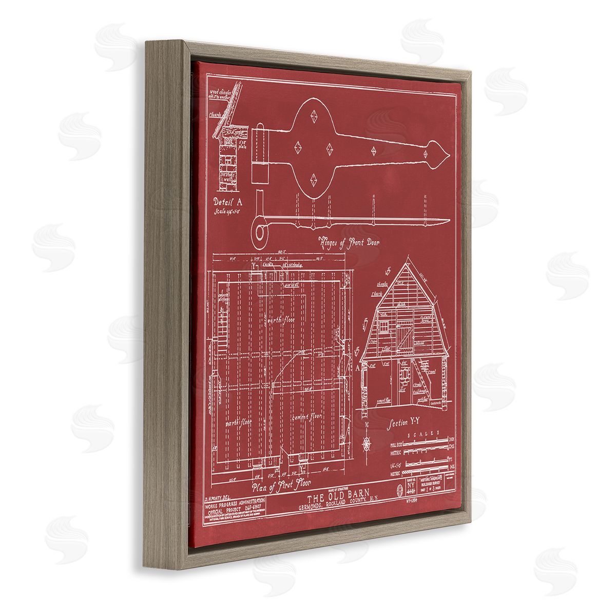 Annie Warren Detailed Diagram Blueprint Old Barn Floor Plan Brown Floating Frame Canvas Wall Art Print