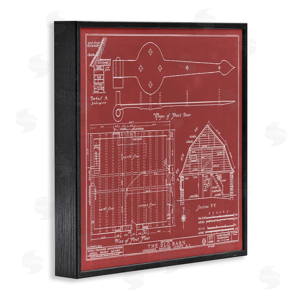 Annie Warren Detailed Diagram Blueprint Old Barn Floor Plan Black Framed Glicee Wall Art Print