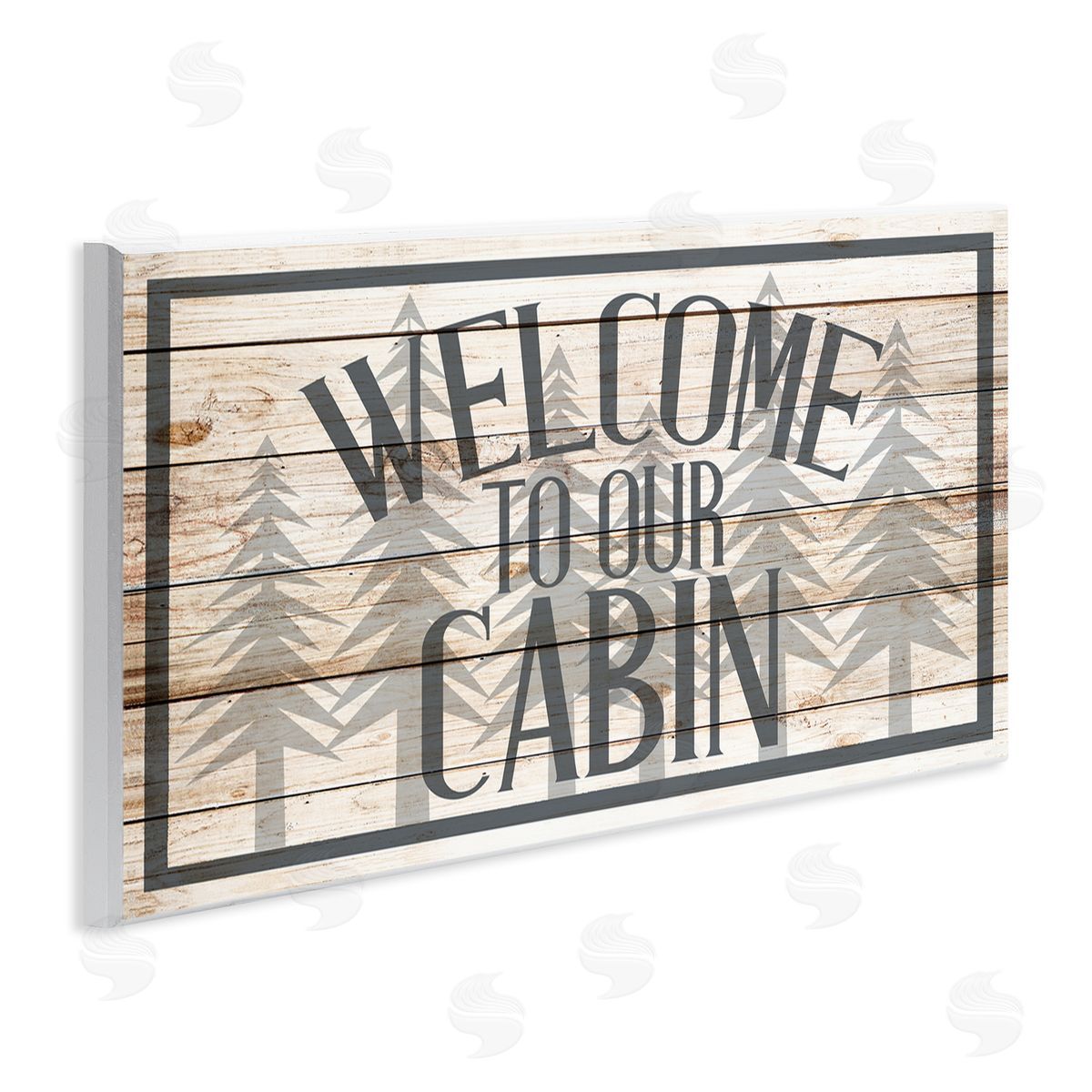 Kim Allen Cabin Welcome Sign Rustic Pine Trees Text Design