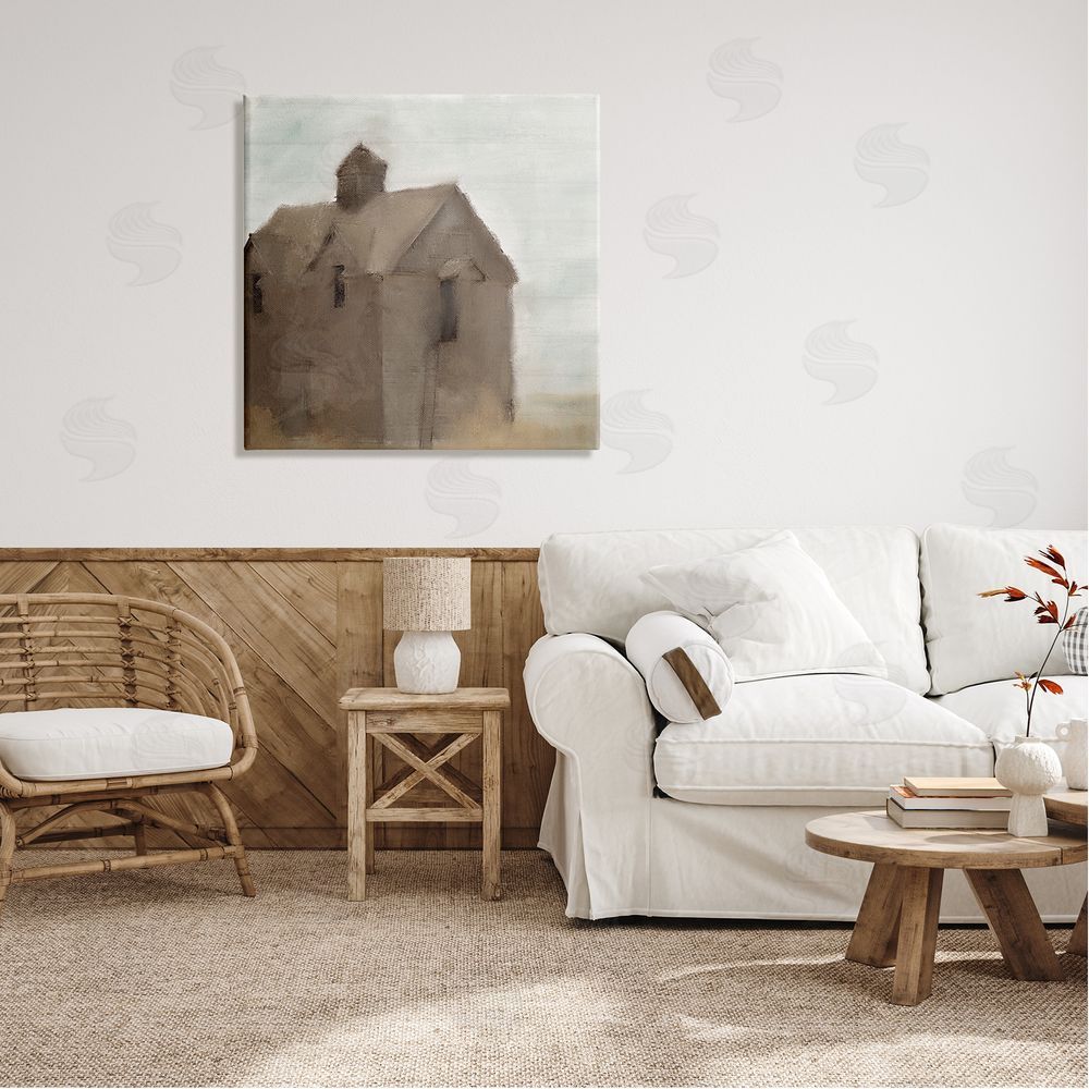 Kim Allen Rustic Painterly Brown Barn Rural Farmland  Canvas Wall Art in Room