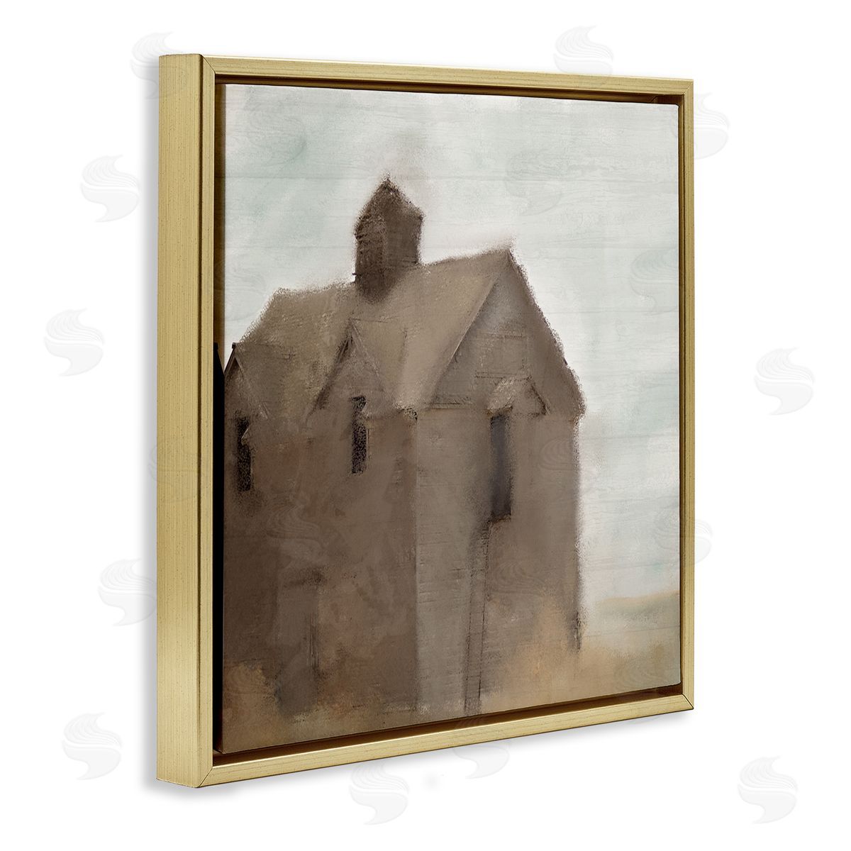 Kim Allen Rustic Painterly Brown Barn Rural Farmland  Gold Floating Frame Canvas Wall Art Print