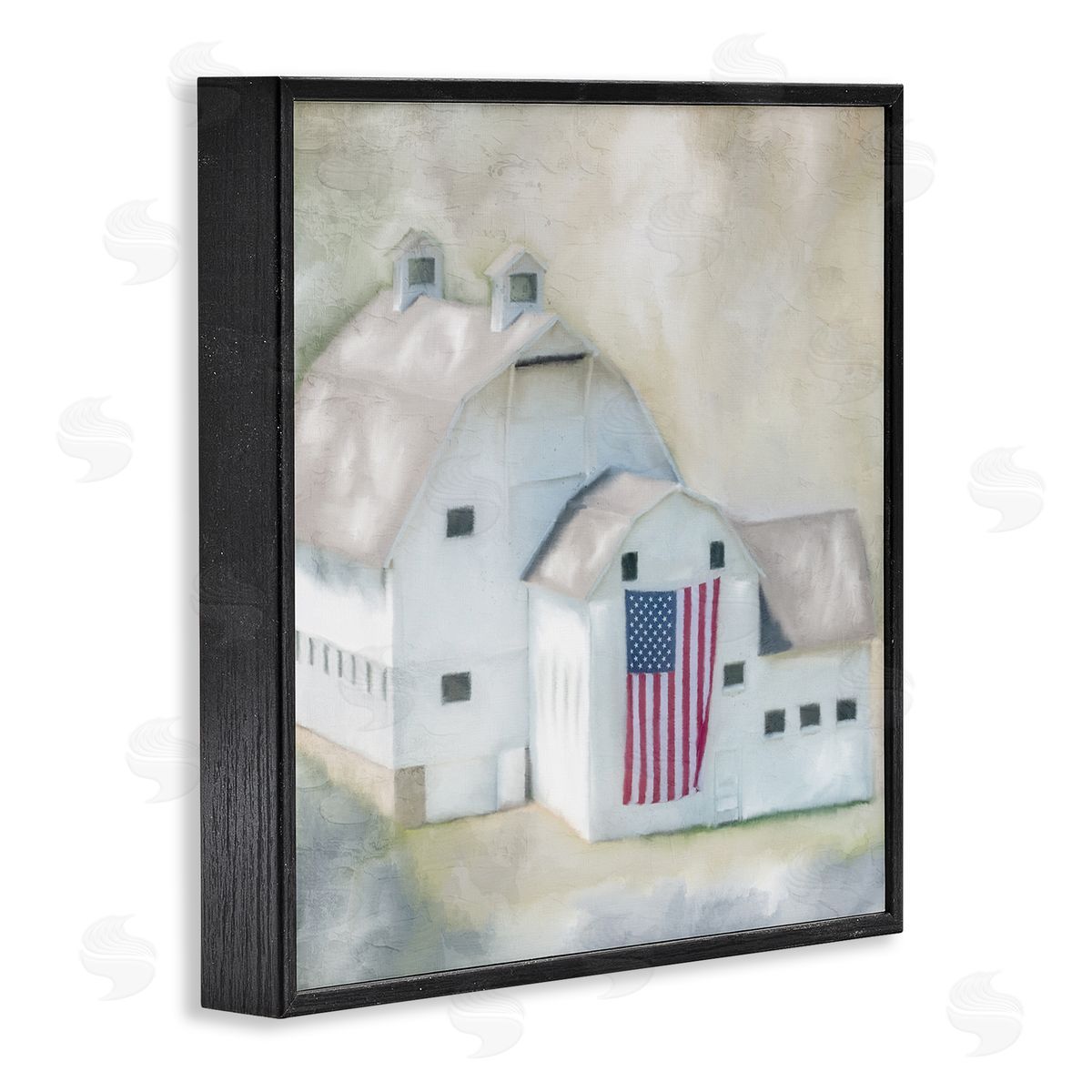 Kim Allen American Flag White Farmhouse Barn Rural Countryside Black Framed Glicee Wall Art Print