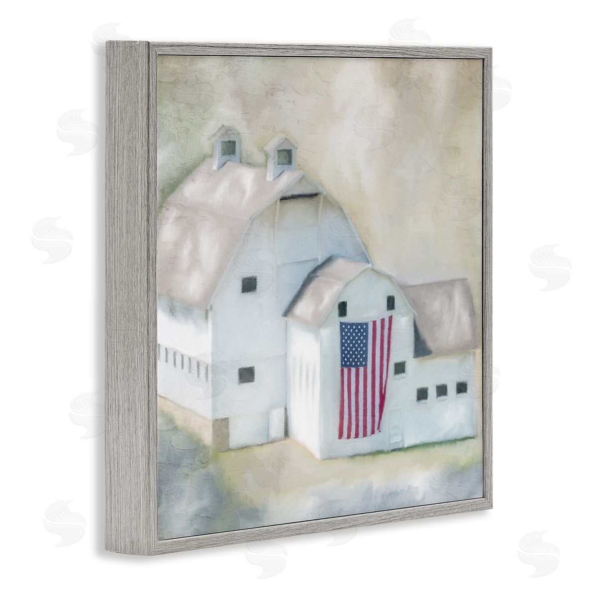 Kim Allen American Flag White Farmhouse Barn Rural Countryside Gray Framed Glicee Wall Art Print