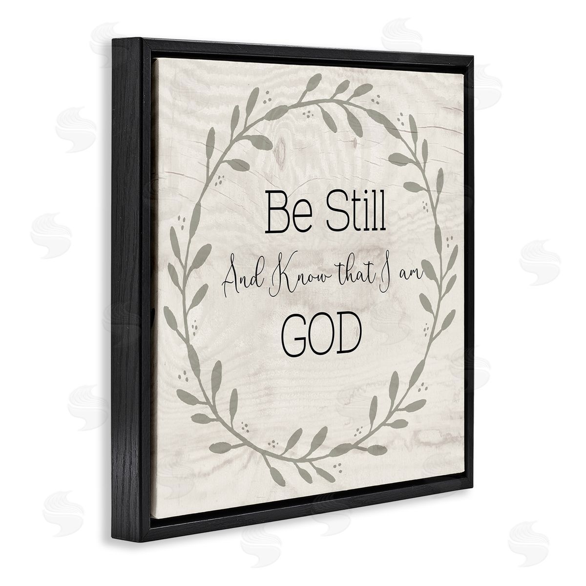 Susan Jill Be Still And Know Sentiment Green Vine Wreathe Black Floating Frame Canvas Wall Art Print