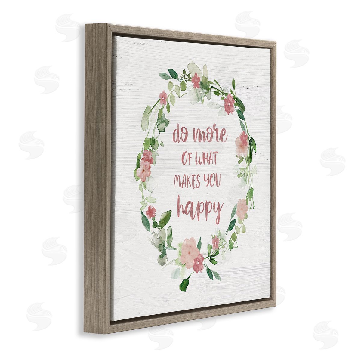 Carol Robinson What Makes You Happy Motivational Phrase Pink Flowers Brown Floating Frame Canvas Wall Art Print