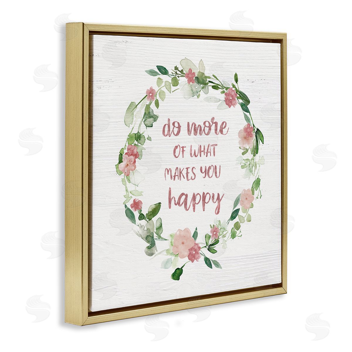 Carol Robinson What Makes You Happy Motivational Phrase Pink Flowers Gold Floating Frame Canvas Wall Art Print
