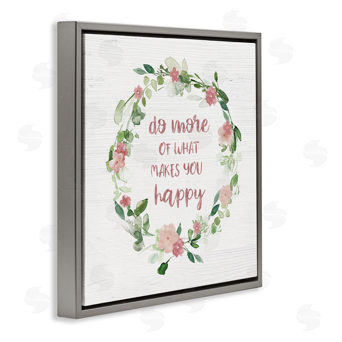 Carol Robinson What Makes You Happy Motivational Phrase Pink Flowers Gray Floating Frame Canvas Wall Art Print