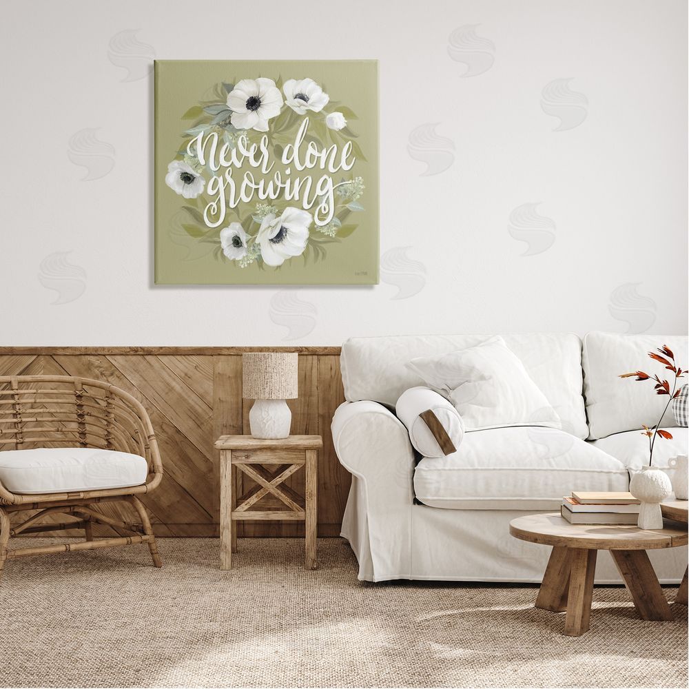 House Fenway Never Done Growing Spring Floral Sentiment White Poppies Canvas Wall Art in Room