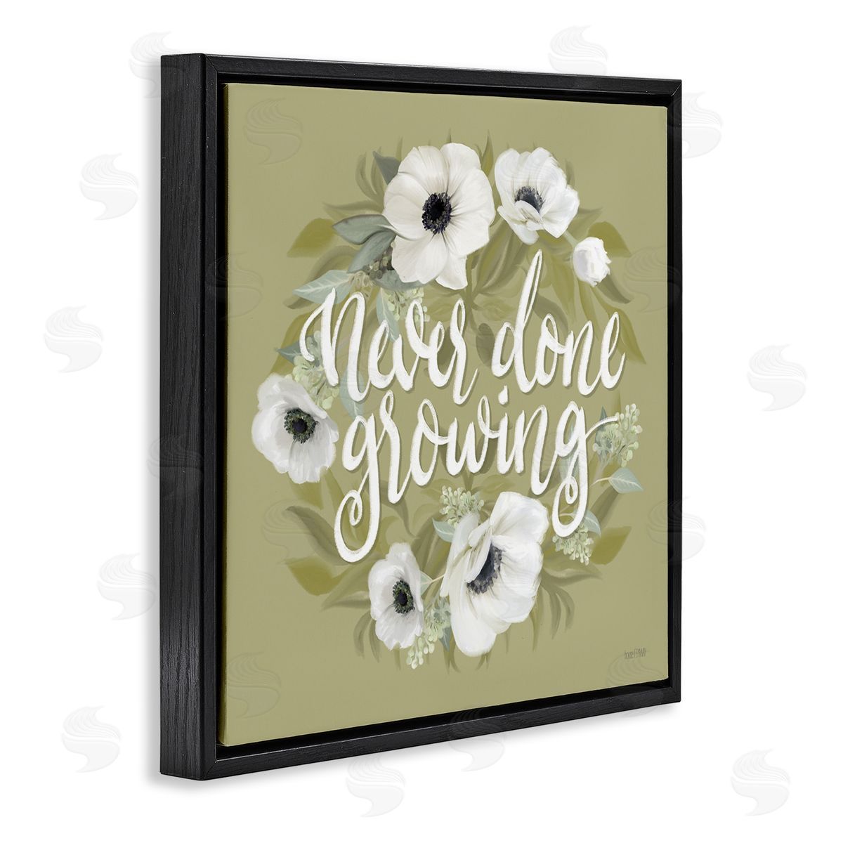 House Fenway Never Done Growing Spring Floral Sentiment White Poppies Black Floating Frame Canvas Wall Art Print
