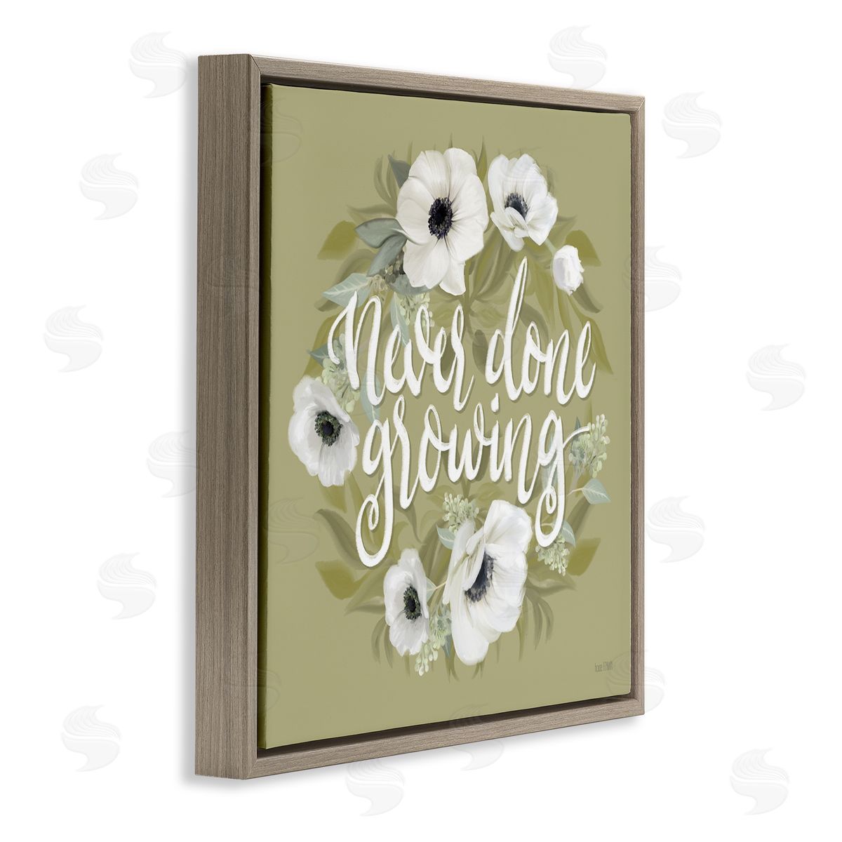 House Fenway Never Done Growing Spring Floral Sentiment White Poppies Brown Floating Frame Canvas Wall Art Print