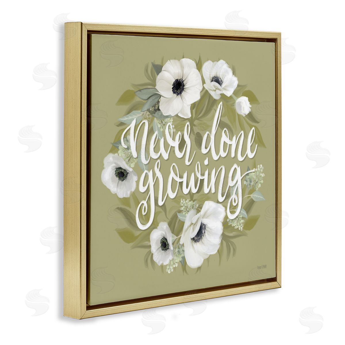 House Fenway Never Done Growing Spring Floral Sentiment White Poppies Gold Floating Frame Canvas Wall Art Print
