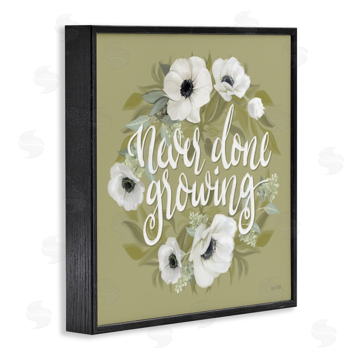 House Fenway Never Done Growing Spring Floral Sentiment White Poppies Black Framed Glicee Wall Art Print