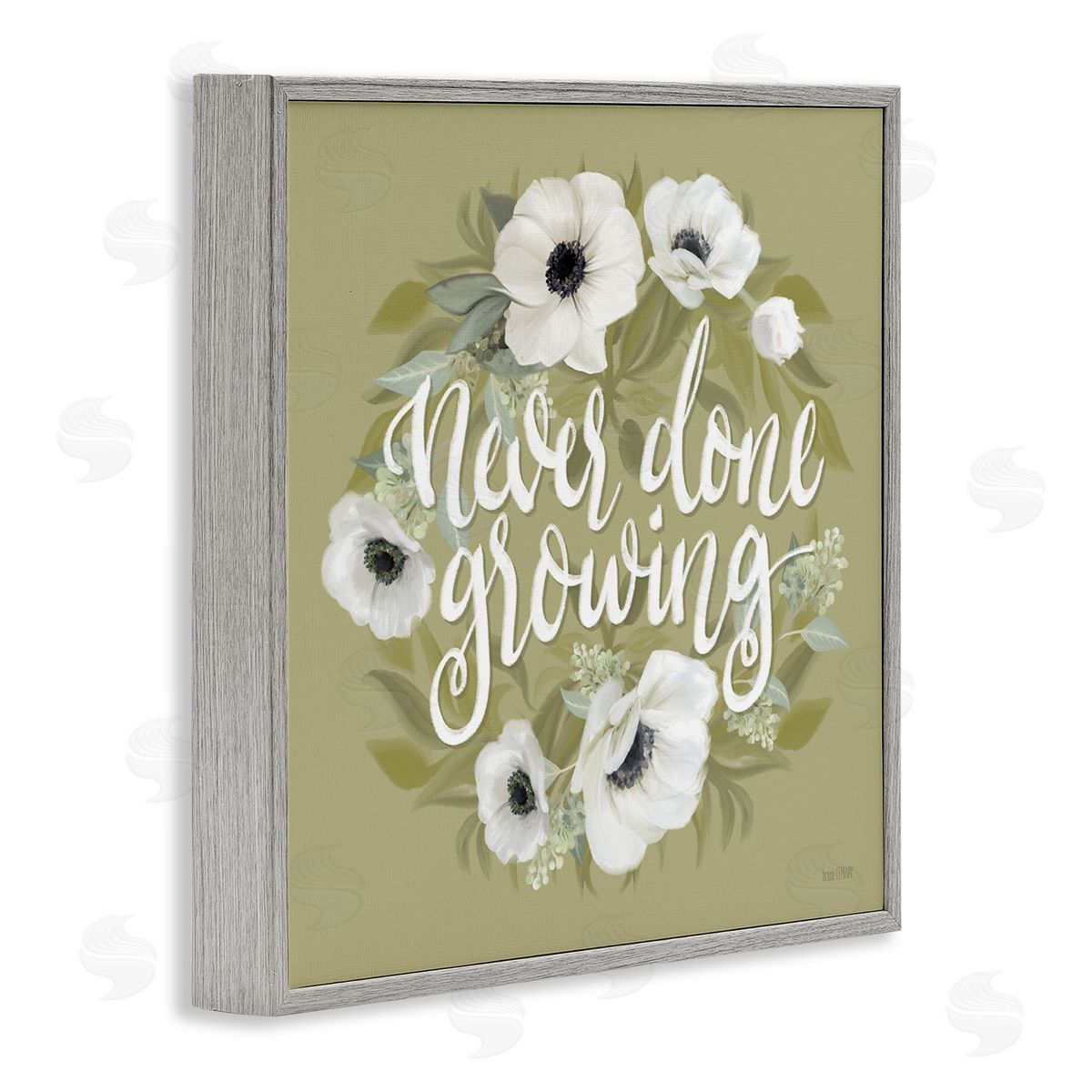 House Fenway Never Done Growing Spring Floral Sentiment White Poppies Gray Framed Glicee Wall Art Print