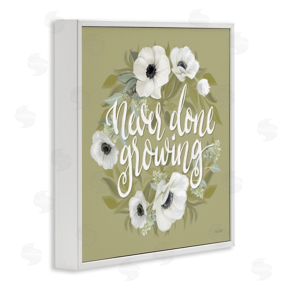 House Fenway Never Done Growing Spring Floral Sentiment White Poppies White Framed Glicee Wall Art Print