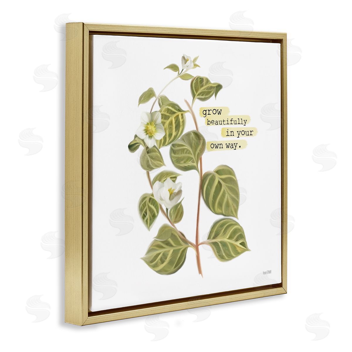 House Fenway Grow Beautifully Your Way Motivational Spring Garden Phrase Gold Floating Frame Canvas Wall Art Print