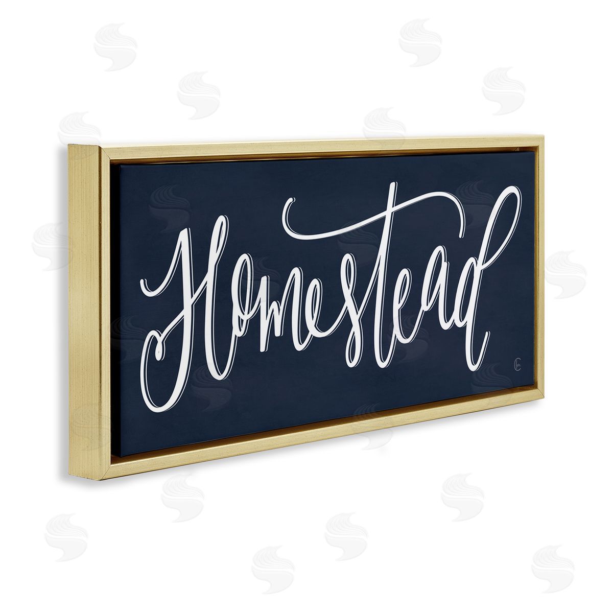 Navy Blue Homestead Phrase Gold Floating Frame Canvas Wall Art, Home Decor by House Fenway