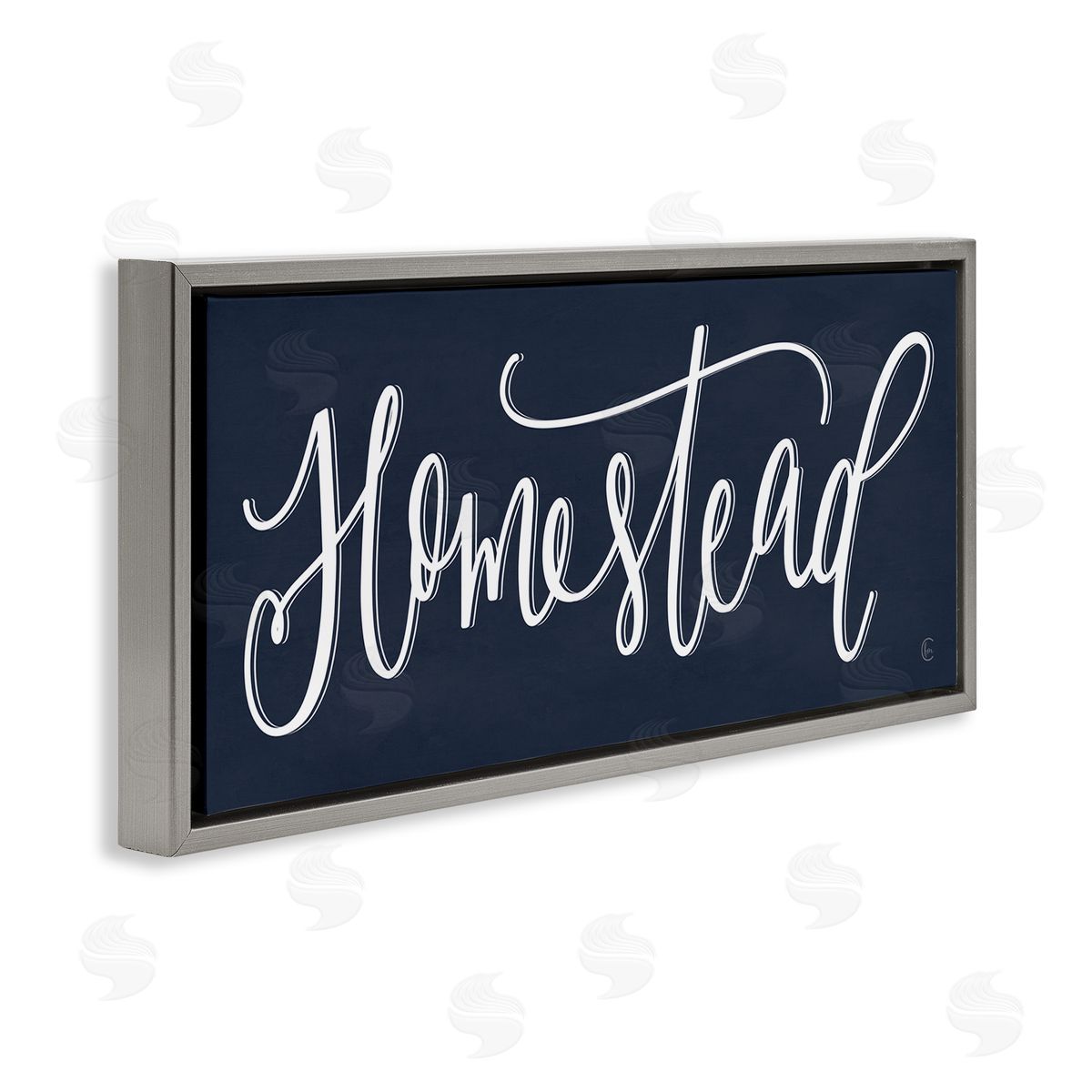 Navy Blue Homestead Phrase Grey Floating Frame Canvas Wall Art, Home Decor by House Fenway