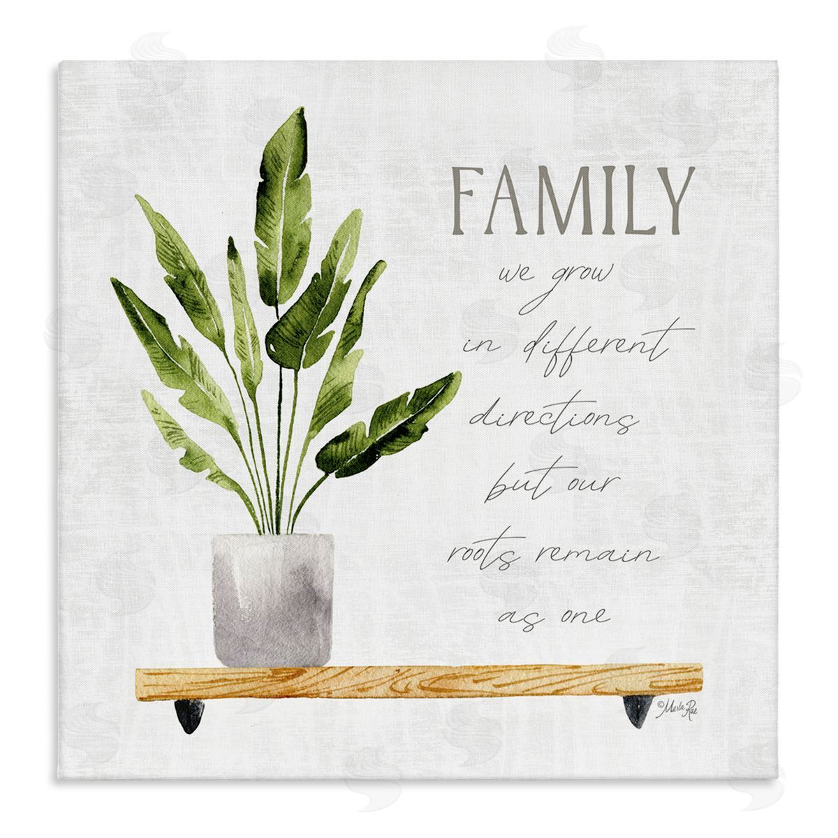 Marla Rae Family Grows Different But Roots Remain Quote Green Plant Stretched Canvas Wall Art Print