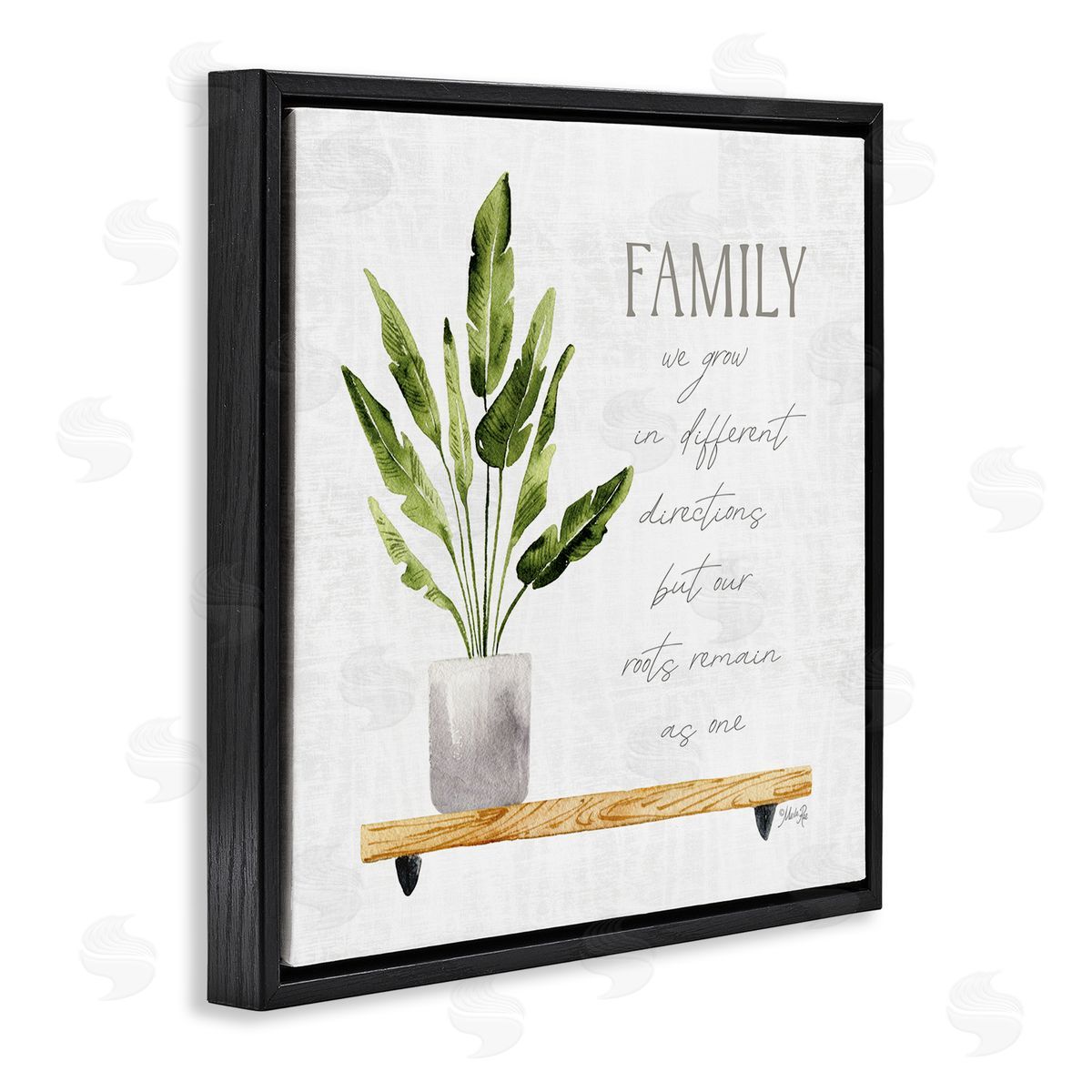 Marla Rae Family Grows Different But Roots Remain Quote Green Plant Black Floating Frame Canvas Wall Art Print