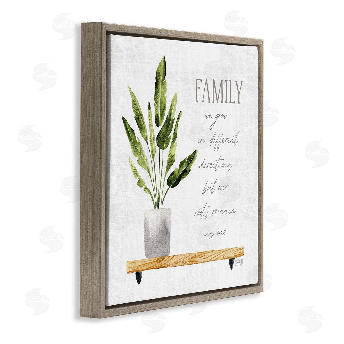 Marla Rae Family Grows Different But Roots Remain Quote Green Plant Brown Floating Frame Canvas Wall Art Print