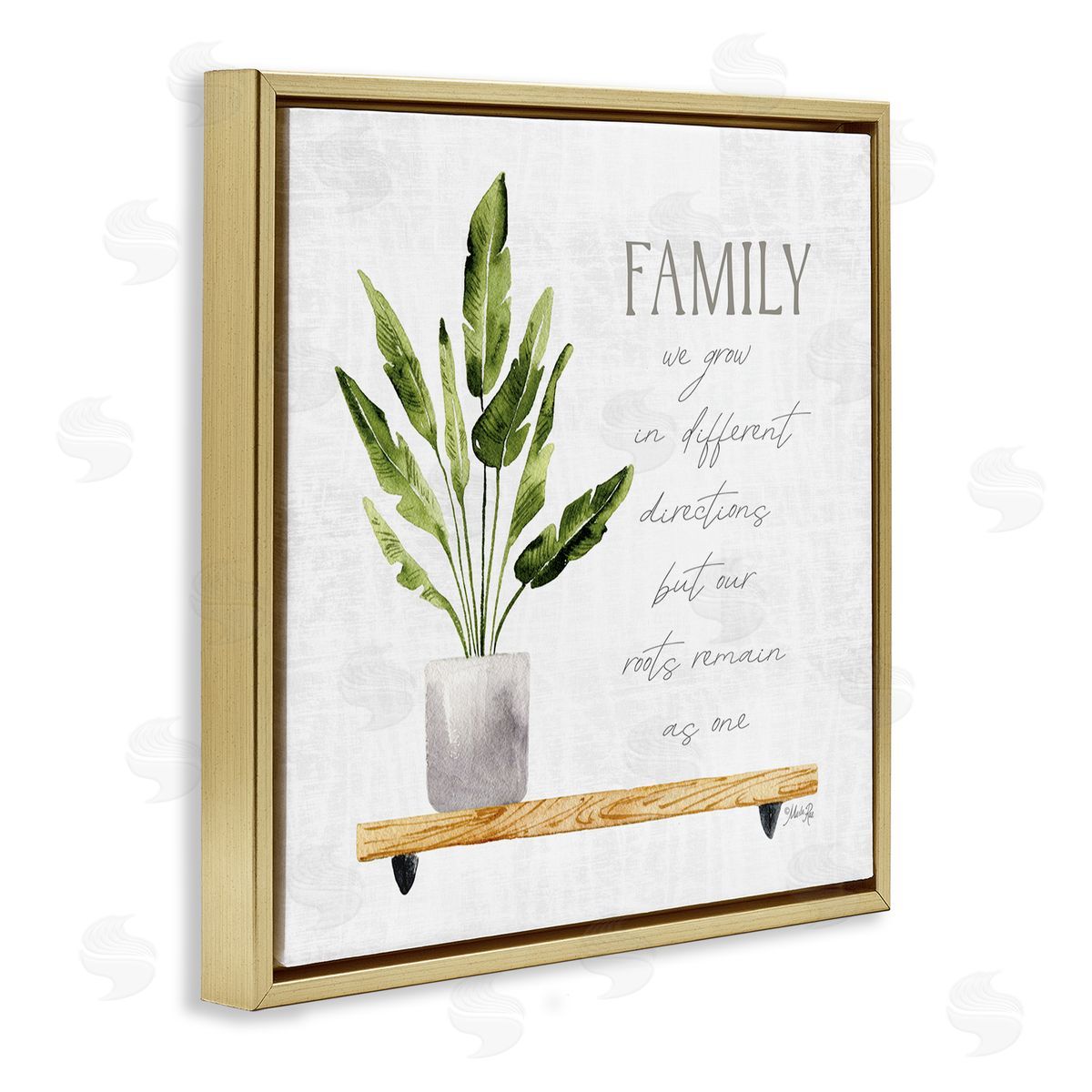 Marla Rae Family Grows Different But Roots Remain Quote Green Plant Gold Floating Frame Canvas Wall Art Print