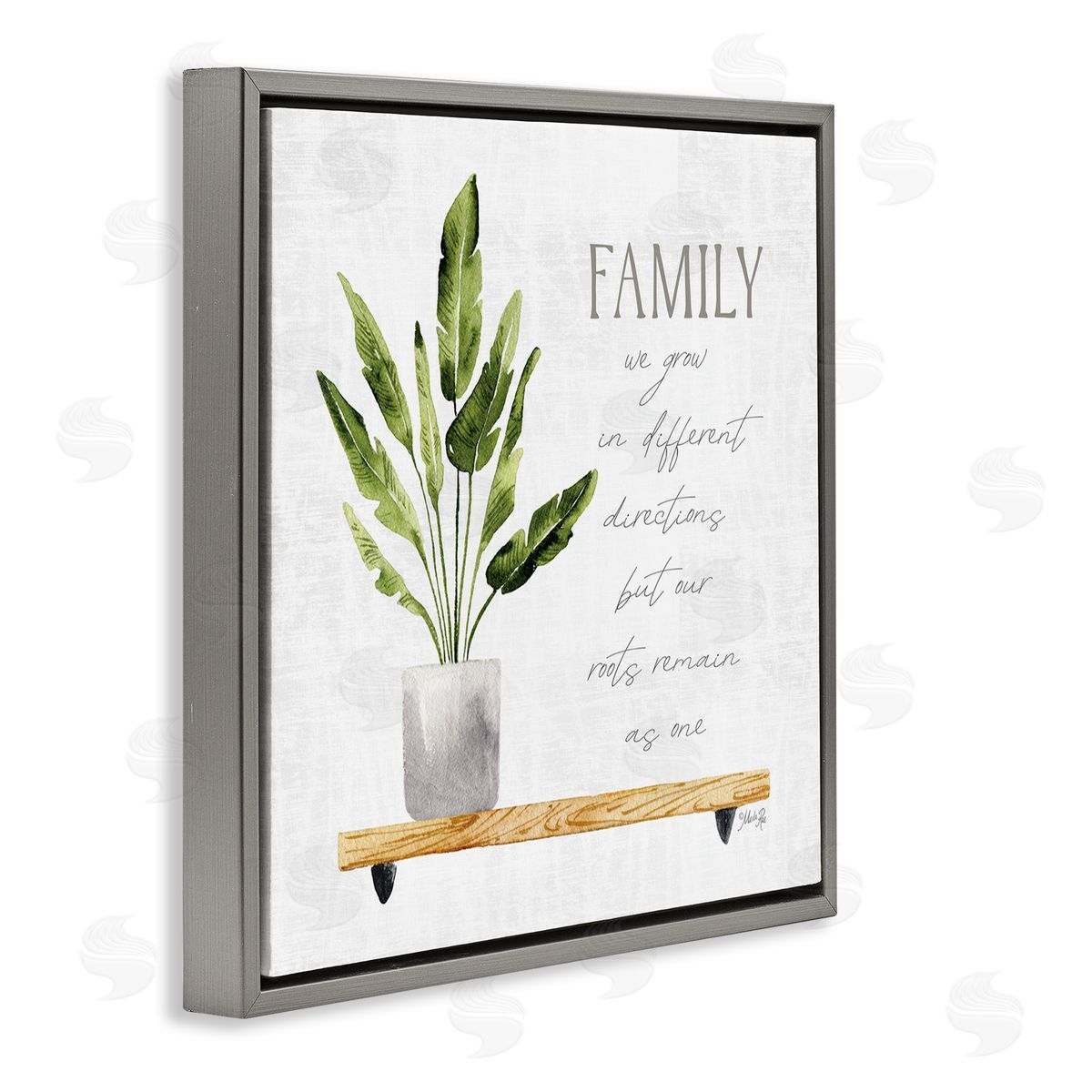 Marla Rae Family Grows Different But Roots Remain Quote Green Plant Gray Floating Frame Canvas Wall Art Print