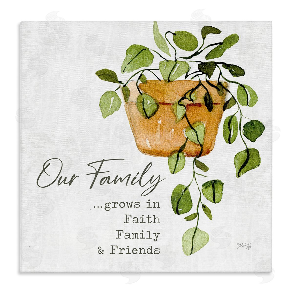 Marla Rae Grows in Faith Family & Friends Inspirational Quote Green Plant Stretched Canvas Wall Art Print