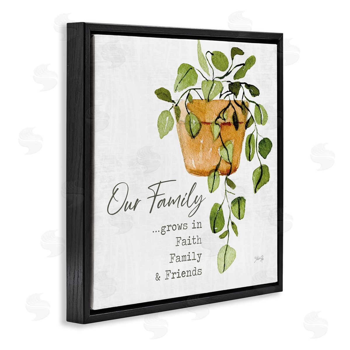 Marla Rae Grows in Faith Family & Friends Inspirational Quote Green Plant Black Floating Frame Canvas Wall Art Print