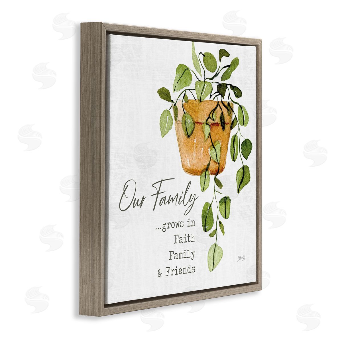 Marla Rae Grows in Faith Family & Friends Inspirational Quote Green Plant Brown Floating Frame Canvas Wall Art Print