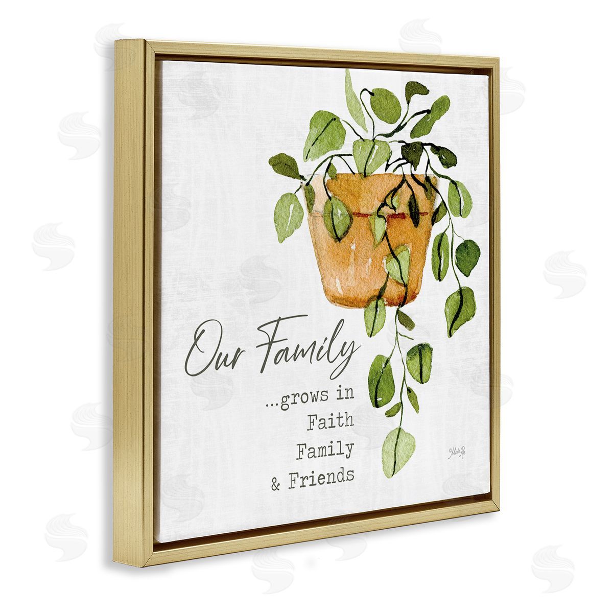 Marla Rae Grows in Faith Family & Friends Inspirational Quote Green Plant Gold Floating Frame Canvas Wall Art Print