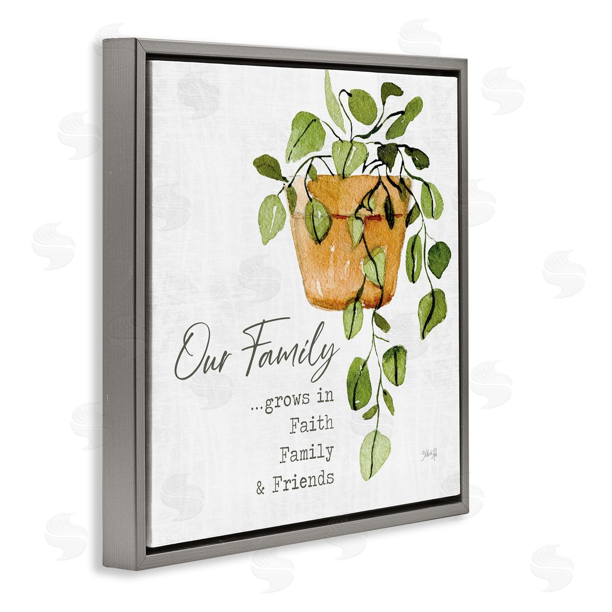Marla Rae Grows in Faith Family & Friends Inspirational Quote Green Plant Gray Floating Frame Canvas Wall Art Print