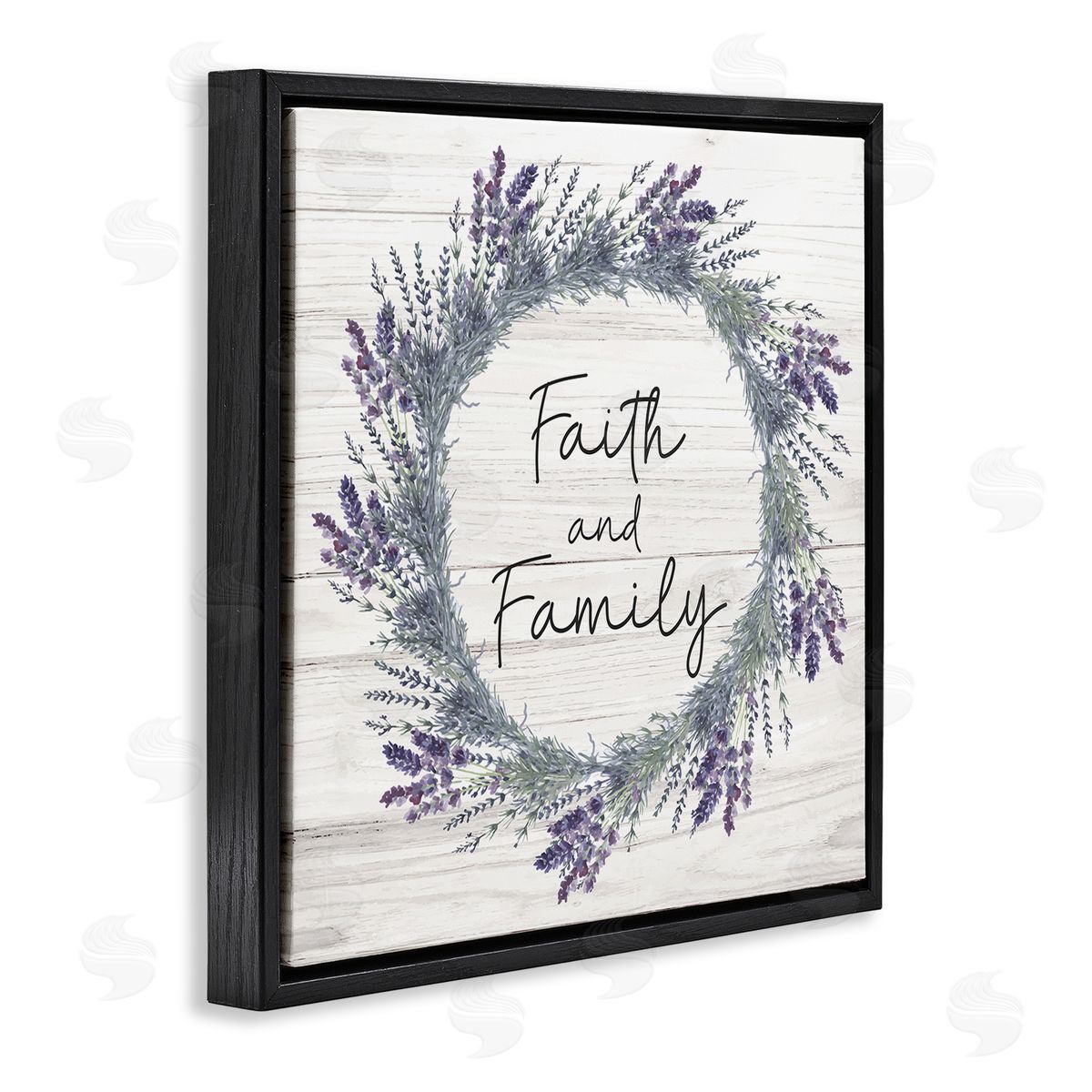 Nicole DeCamp Faith and Family Sign Blue Hyacinth Florals Wild Thistle Black Floating Frame Canvas Wall Art Print