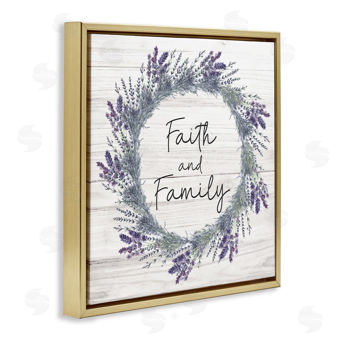 Nicole DeCamp Faith and Family Sign Blue Hyacinth Florals Wild Thistle Gold Floating Frame Canvas Wall Art Print