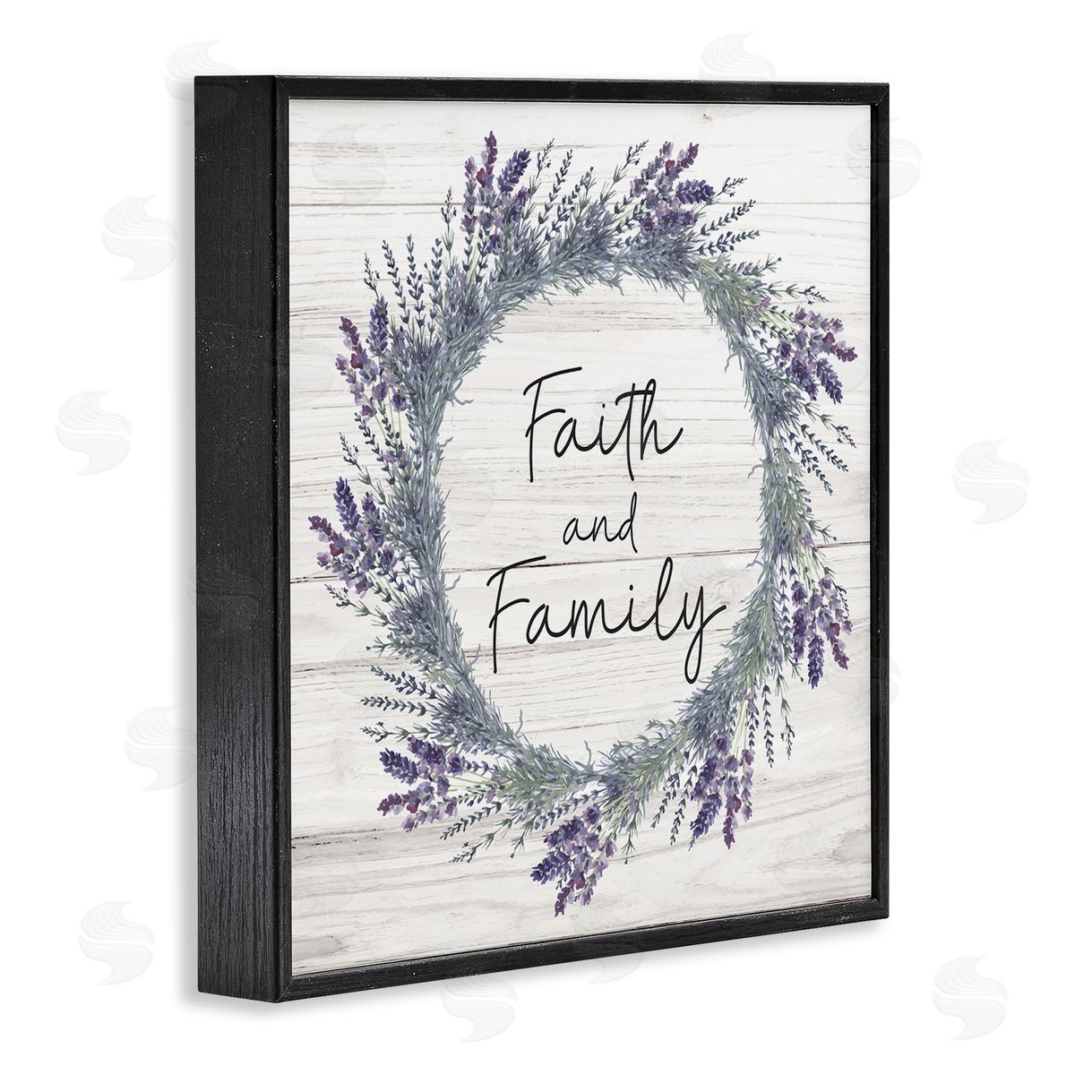 Nicole DeCamp Faith and Family Sign Blue Hyacinth Florals Wild Thistle Black Framed Glicee Wall Art Print