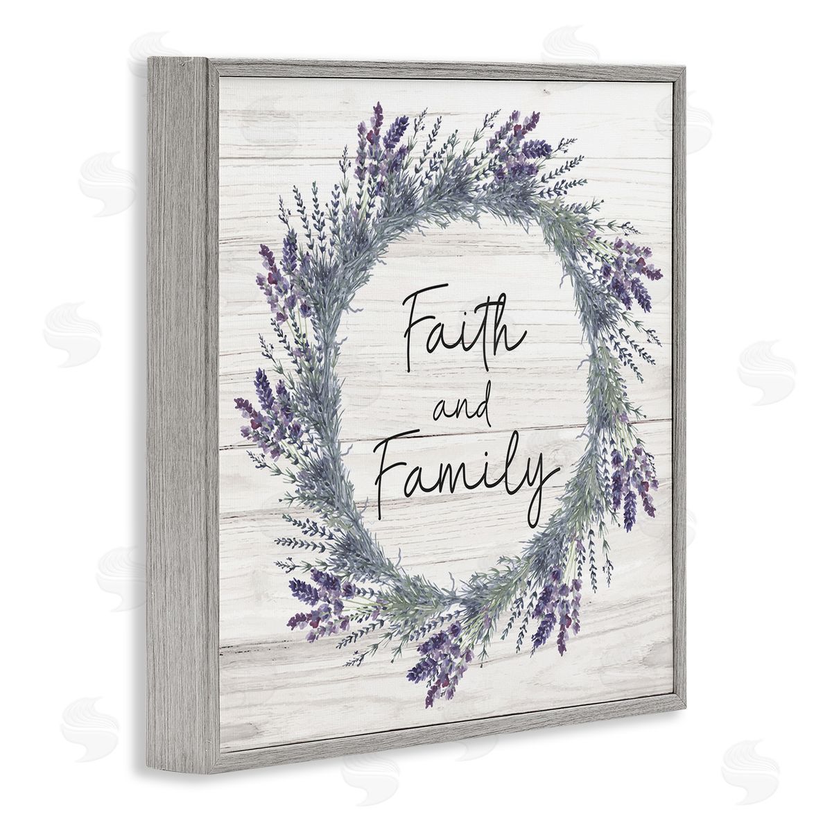 Nicole DeCamp Faith and Family Sign Blue Hyacinth Florals Wild Thistle Gray Framed Glicee Wall Art Print