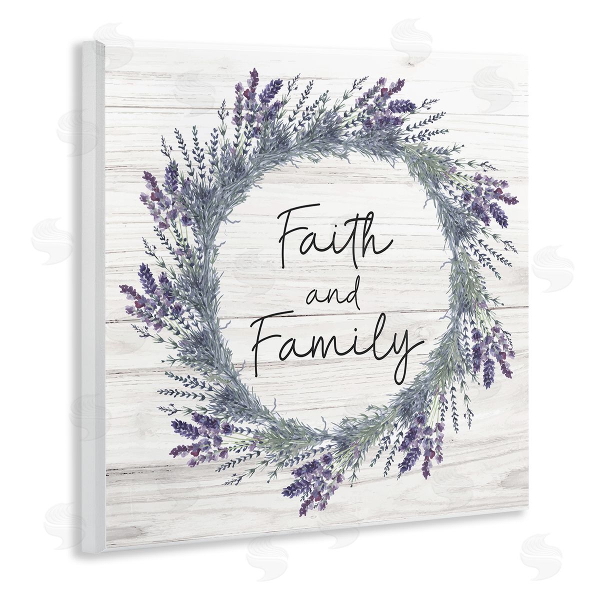 Nicole DeCamp Faith and Family Sign Blue Hyacinth Florals Wild Thistle Wooden Wall Plaque Art Print