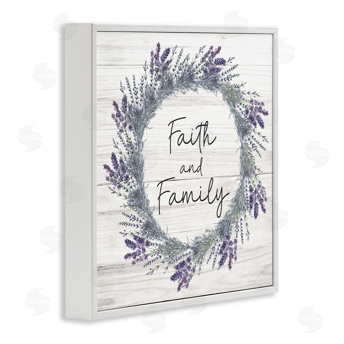 Nicole DeCamp Faith and Family Sign Blue Hyacinth Florals Wild Thistle White Framed Glicee Wall Art Print