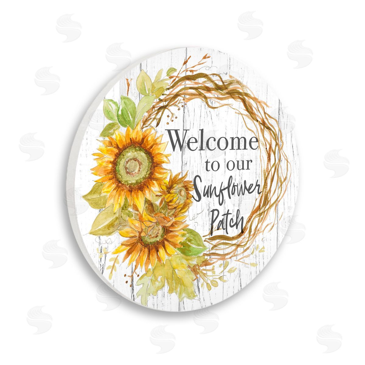 Patricia Pinto Welcome to Sunflower Patch Rustic Floral Country Wreath Wooden Wall Plaque Art Print