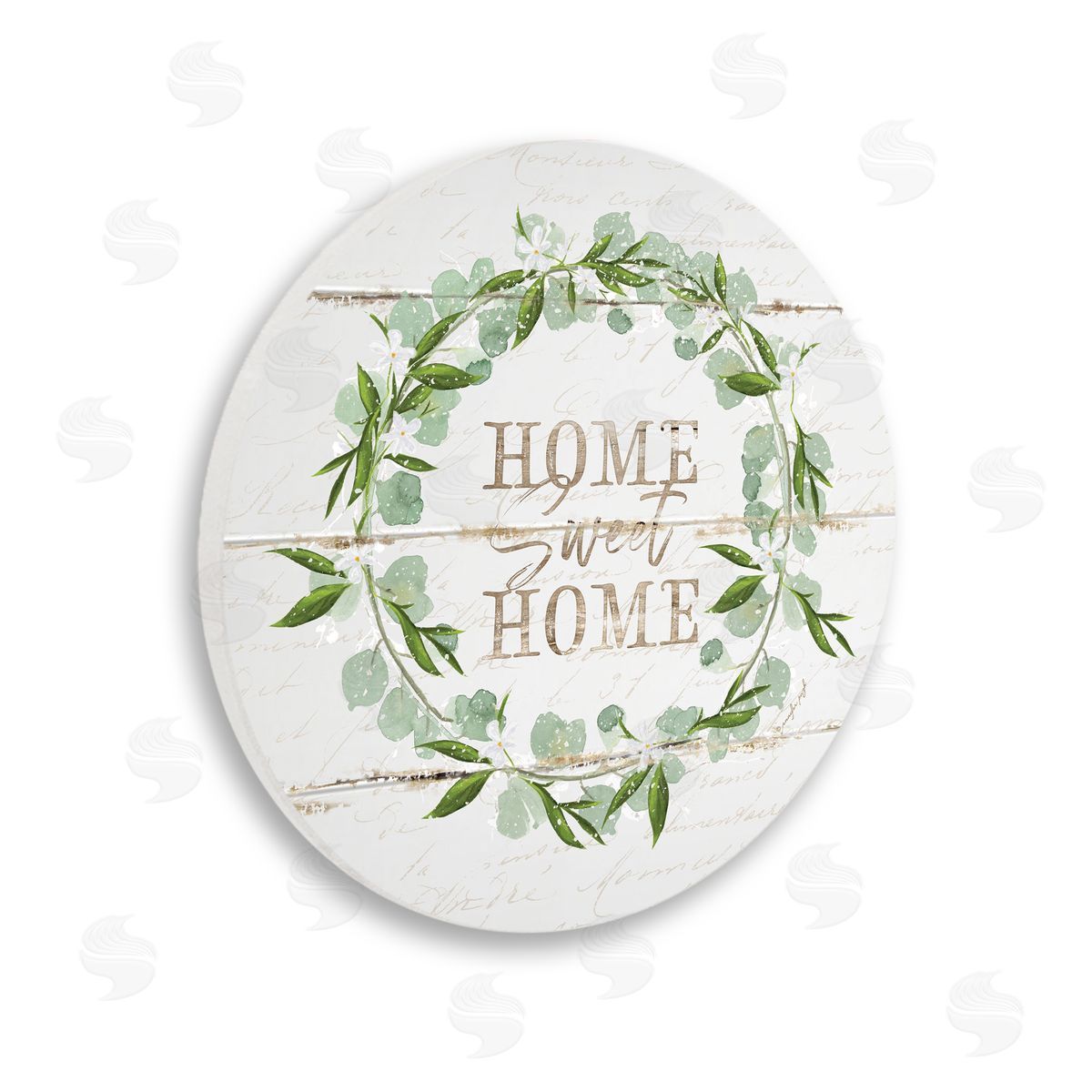 Jennifer Pugh Sweet Home Greeting Eucalyptus Wreath Rustic Plank Pattern Wooden Wall Plaque Art Print