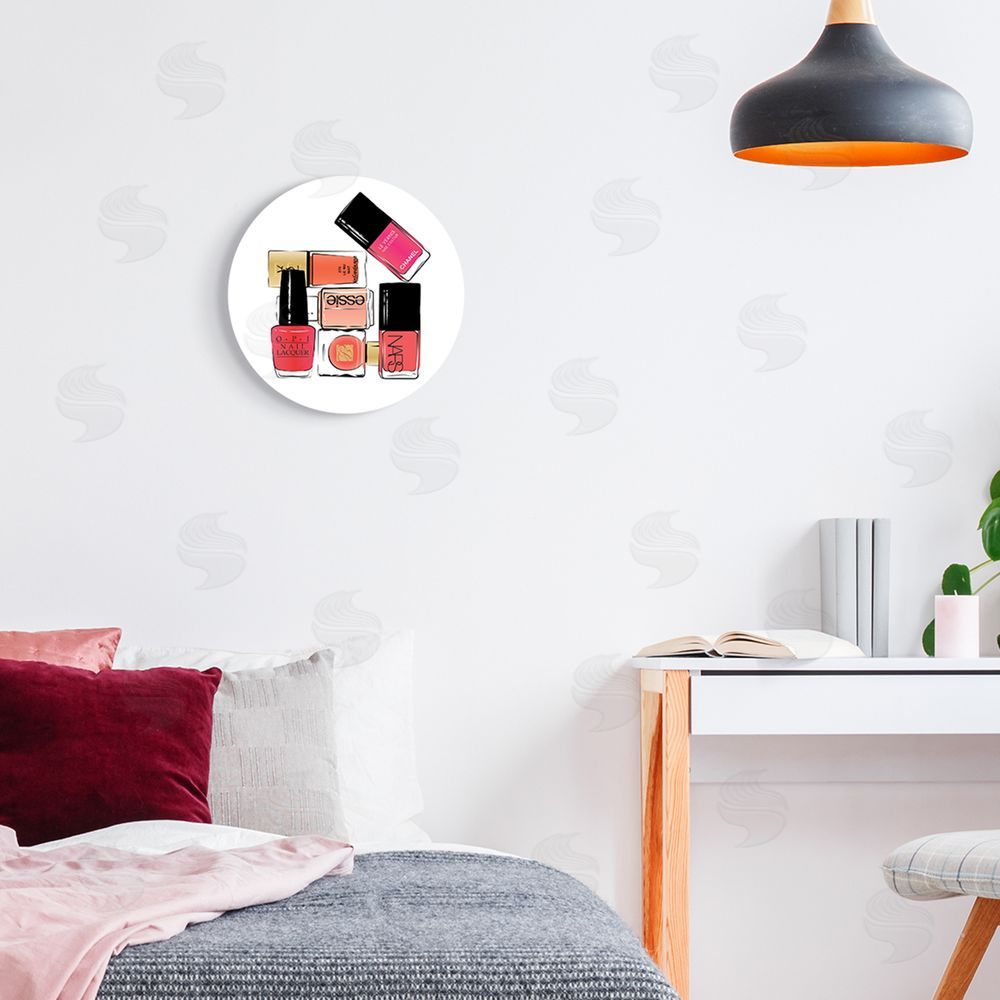 Martina Pavlova Stack of Nail Polish Glam Fashion Beauty Cosmetics Round Wall Plaque Art Print in Room