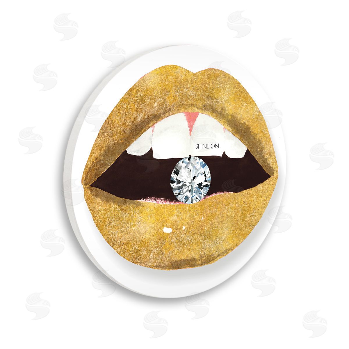 Mercedes Lopez Charro Shine On Sentiment Gold Lips Glam Diamond Bite Wooden Wall Plaque Art Print