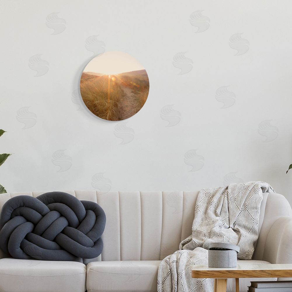 Ian Winstanley Sunrays Through Sun Bleached Sand Dunes Tall Grass Round Wall Plaque Art Print in Room