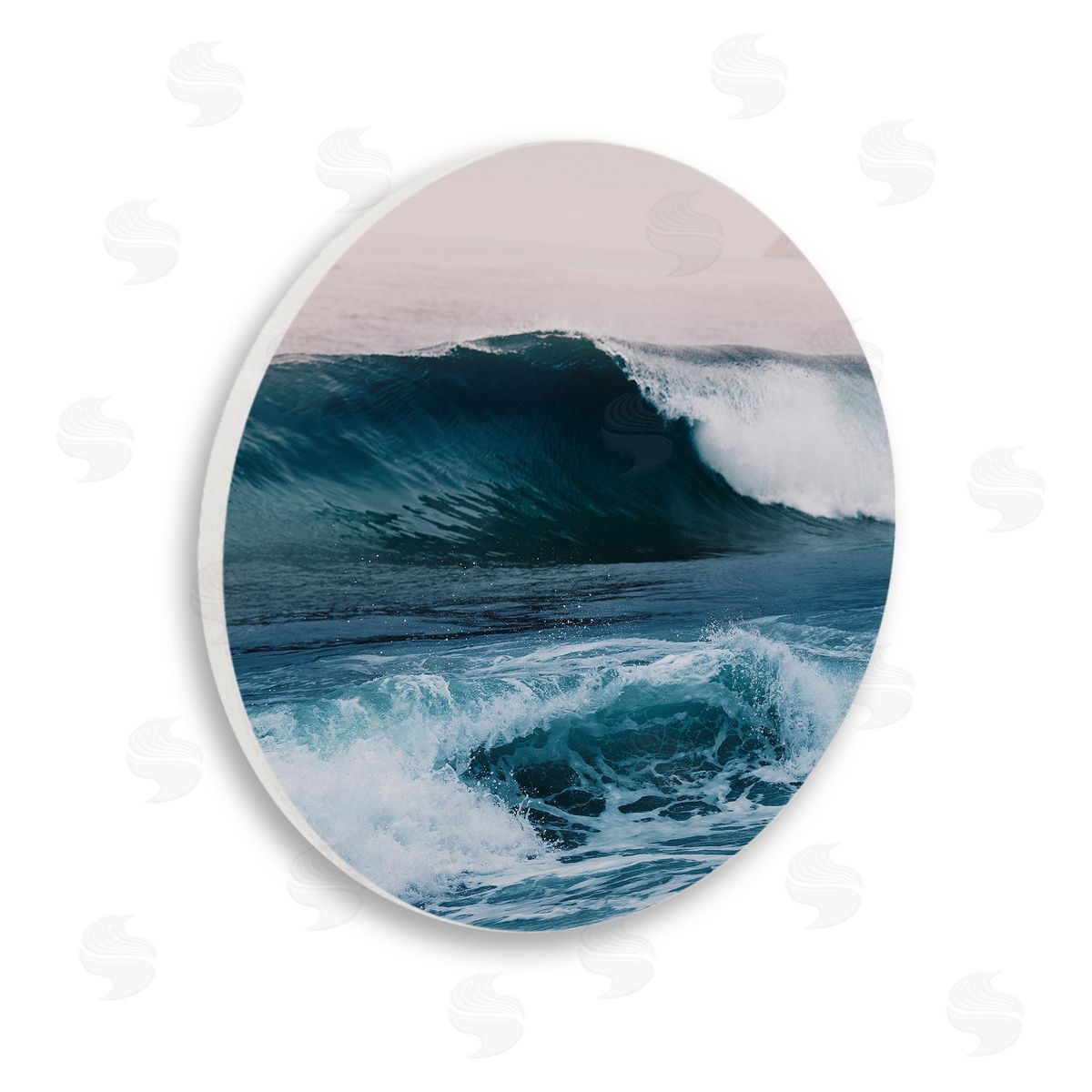 Ian Winstanley Crashing Surf Waves Ocean Beach Scene Distant Cliffs Wooden Wall Plaque Art Print