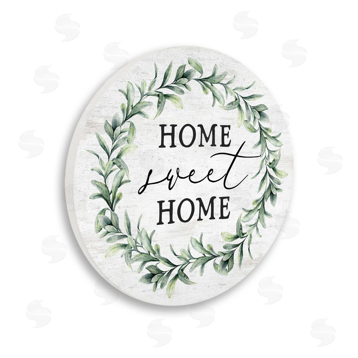 Lettered and Lined Home Sweet Home Sentiment Green Botanical Farmhouse Wreath Wooden Wall Plaque Art Print
