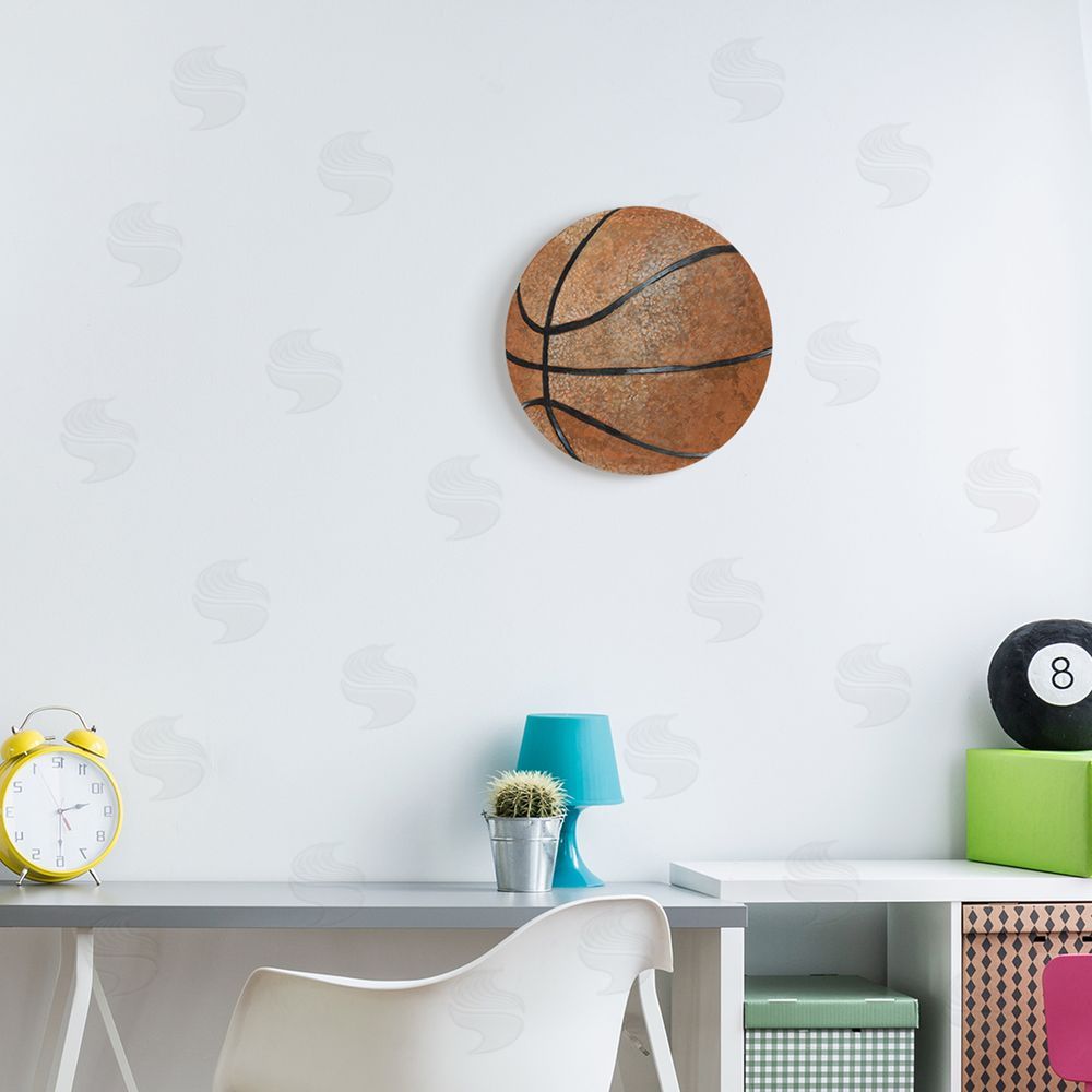 Studio W Grunge Sports Equipment Basketball Court Ball Round Wall Plaque Art Print in Room