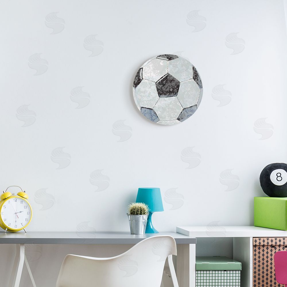 Studio W Grunge Sports Equipment Soccer Field Game Round Wall Plaque Art Print in Room