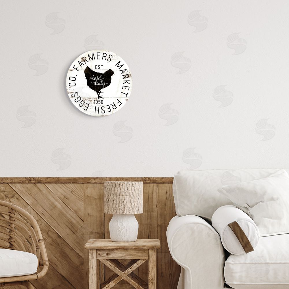 Jennifer Pugh Fresh Egg Co Vintage Sign Farm Chicken Round Wall Plaque Art Print in Room