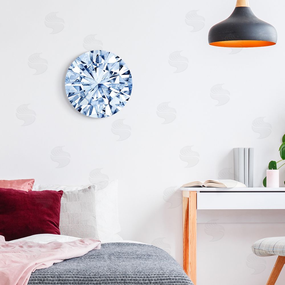 Grace Popp Abstract Blue Diamond Sharp Geometric Watercolor Pattern Round Wall Plaque Art Print in Room